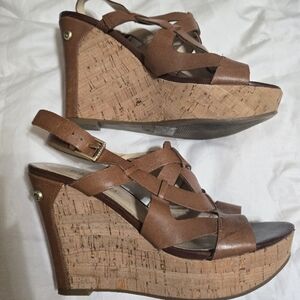 Brown Cork Wedge Sandals